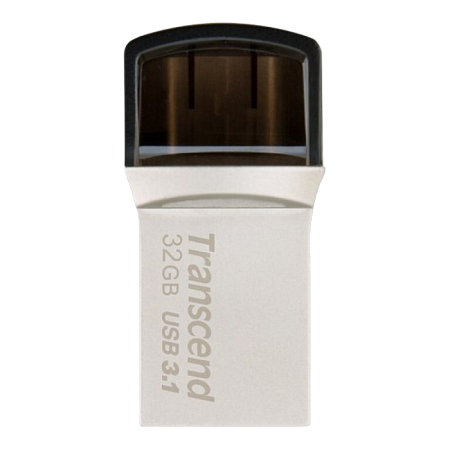   32GB USB3.1/Type-C Flash Drive  Transcend "JetFlash 890", Silver, Metal Case, OTG (R/W:90/25MB/s)