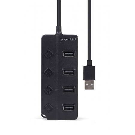 USB 2.0 Hub 4-port with switches, cable 80 cm, Gembird "UHB-U2P4P-01", Black USB 2.0 Hub 4-port with switches, cable 80 cm, Gembird "UHB-U2P4P-01", Black