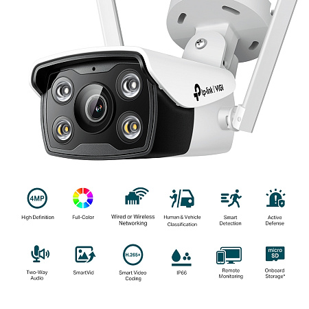 TP-Link Bullet Outdoor Network Camera "VIGI C340-W", 4mm, 4MP, Wi-Fi, Full-Color, IP66
