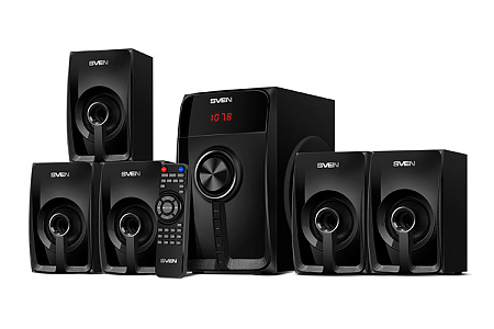 Audio System 5.1 SVEN "HT-202" 100w / 20w+5*16w, BLUETOOTH, USB, SD, FM, Display, RC, Black Audio System 5.1 SVEN "HT-202" 100w / 20w+5*16w, BLUETOOTH, USB, SD, FM, Display, RC, Black