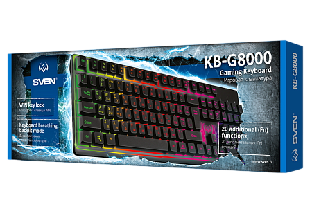 Gaming Keyboard SVEN KB-G8000, Fn keys, Backlight, WinLock, 1.8m, USB, EN/RU, Black Gaming Keyboard SVEN KB-G8000, Fn keys, Backlight, WinLock, 1.8m, USB, EN/RU, Black