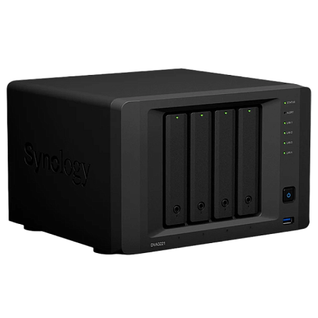 SYNOLOGY "DVA3221" Deep Learning NVR, 4-bay, Intel Atom 4-core 2.1GHz, GTX 1650, 8Gb, 4x1GbE, COM SYNOLOGY "DVA3221" Deep Learning NVR, 4-bay, Intel Atom 4-core 2.1GHz, GTX 1650, 8Gb, 4x1GbE, COM