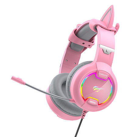 Gaming Headset Havit H2233d, 50mm driver, 20-20kHz, 20 Ohm, 100dB, 2.2m, 3.5mm+USB, RGB, Pink+Ears Gaming Headset Havit H2233d, 50mm driver, 20-20kHz, 20 Ohm, 100dB, 2.2m, 3.5mm+USB, RGB, Pink+Ears