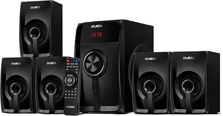 Audio System 5.1 SVEN "HT-202" 100w / 20w+5*16w, BLUETOOTH, USB, SD, FM, Display, RC, Black Audio System 5.1 SVEN "HT-202" 100w / 20w+5*16w, BLUETOOTH, USB, SD, FM, Display, RC, Black