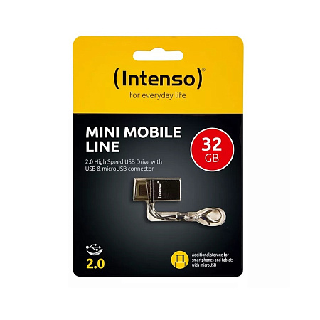 Intenso® USB Drive 2.0 (USB-A & microUSB) Mini Mobile Line 32 GB, Anthracite Intenso® USB Drive 2.0 (USB-A & microUSB) Mini Mobile Line 32 GB, Anthracite