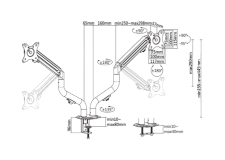 Table/desk 2-display mounting "MA-DA2-02" Gembird (rotate,tilt,swivel),17”-32”,up to 8 kg,VESA:75x75 Table/desk 2-display mounting "MA-DA2-02" Gembird (rotate,tilt,swivel),17”-32”,up to 8 kg,VESA:75x75