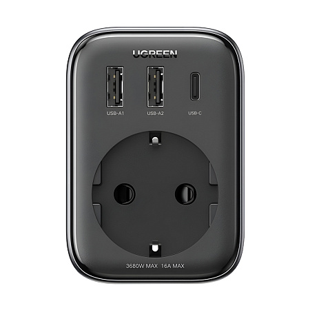 UGREEN Outlet Extender 30W 2*USB + Type-C + AC CD314, Black