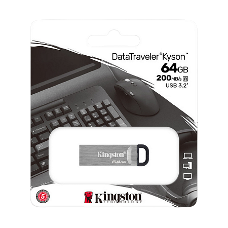  64GB USB3.2 Flash Drive Kingston DataTraveler Kyson, Silver, Metal Case, Key Ring (DTKN/64GB)