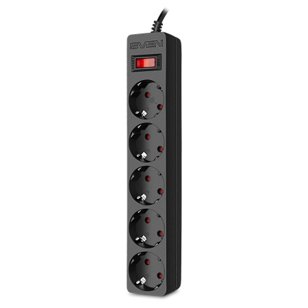Surge Protector   5 Sockets,  3.0m,  Sven "SF-05E", Black, flame-retardant material