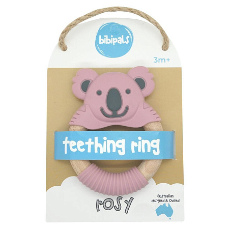 Bibipals Teething Ring Koala, Pink and Charcoal Bibipals Teething Ring Koala, Pink and Charcoal