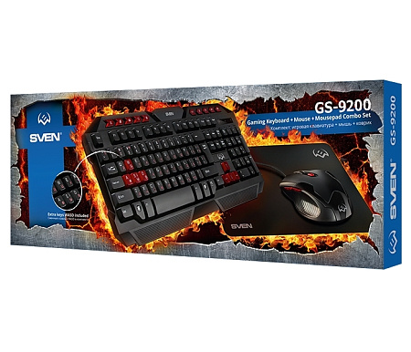 Gaming Keyboard & Mouse & Mouse Pad SVEN GS-9200, Multimedia, Spill resistant, WinLock Black, USB Gaming Keyboard & Mouse & Mouse Pad SVEN GS-9200, Multimedia, Spill resistant, WinLock Black, USB