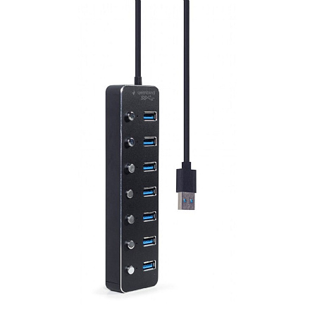 USB 3.0 Hub 7-port with switches, Cable 24 cm, Gembird "UHB-U3P7P-01", Black USB 3.0 Hub 7-port with switches, Cable 24 cm, Gembird "UHB-U3P7P-01", Black