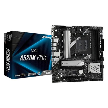 Материнская плата ASRock A520M PRO4, AM4, AMD A520, Micro-ATX Материнская плата ASRock A520M PRO4, AM4, AMD A520, Micro-ATX