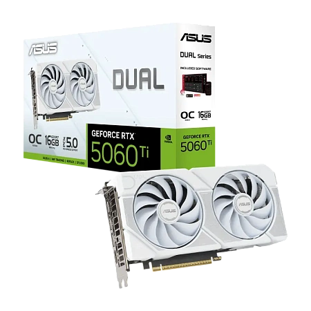Видеокарта ASUS DUAL-RTX5060TI-O16G-WHITE, 16 ГБ GDDR7 128бит