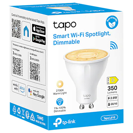 TP-LINK "Tapo L610", Smart Wi-Fi LED Bulb with Dimmable Light, GU10, 2700K, 350lm TP-LINK "Tapo L610", Smart Wi-Fi LED Bulb with Dimmable Light, GU10, 2700K, 350lm