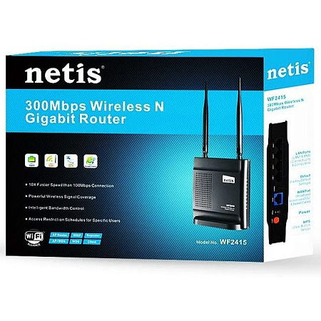 Wi-Fi N Netis Router, "WF2415", 300Mbps, Gbit Ports, 2x5dBi Fixed Antennas
