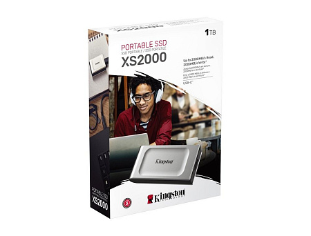 1.0TB Kingston External Portable SSD XS2000 Silver, USB-C 3.2 (69.5x32.6x13.5mm, 28.9g, R/W:2K/2K MB 1.0TB Kingston External Portable SSD XS2000 Silver, USB-C 3.2 (69.5x32.6x13.5mm, 28.9g, R/W:2K/2K MB