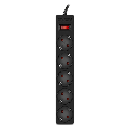 Surge Protector   5 Sockets,  5.0m,  Sven "SF-05E", Black, flame-retardant material