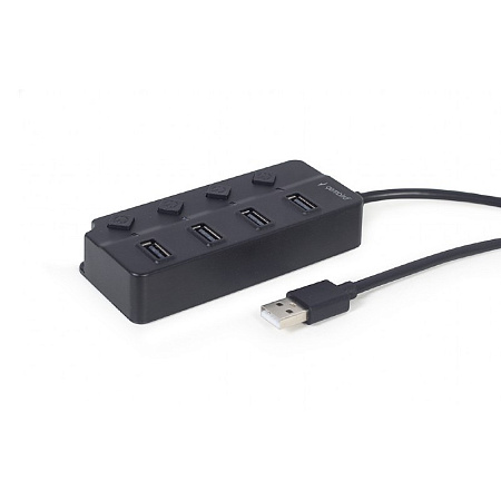 USB 2.0 Hub 4-port with switches, cable 80 cm, Gembird "UHB-U2P4P-01", Black USB 2.0 Hub 4-port with switches, cable 80 cm, Gembird "UHB-U2P4P-01", Black
