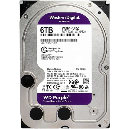 Жесткий диск Western Digital WD Purple, 3.5", 6 ТБ, WD64PURZ