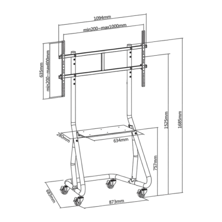 Мобильная стойка для телевизора Reflecta TV Stand 105P-Shelf, Чёрный