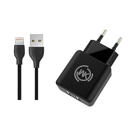 WK Design Wall Charger 2xUSB 2.1A (Cable USB to Lightning), Black WK Design Wall Charger 2xUSB 2.1A (Cable USB to Lightning), Black