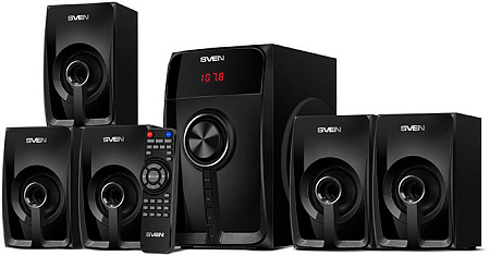 Audio System 5.1 SVEN "HT-202" 100w / 20w+5*16w, BLUETOOTH, USB, SD, FM, Display, RC, Black Audio System 5.1 SVEN "HT-202" 100w / 20w+5*16w, BLUETOOTH, USB, SD, FM, Display, RC, Black