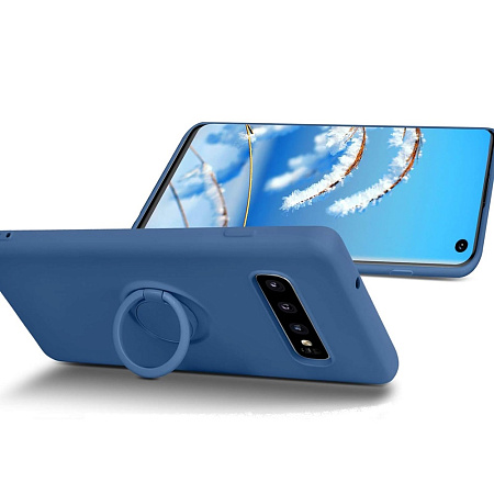 Helmet Case with Ring Liquid Silicone Samsung S10E, Blue