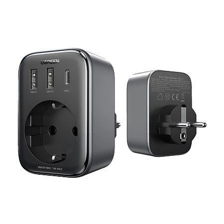 UGREEN Outlet Extender 30W 2*USB + Type-C + AC CD314, Black