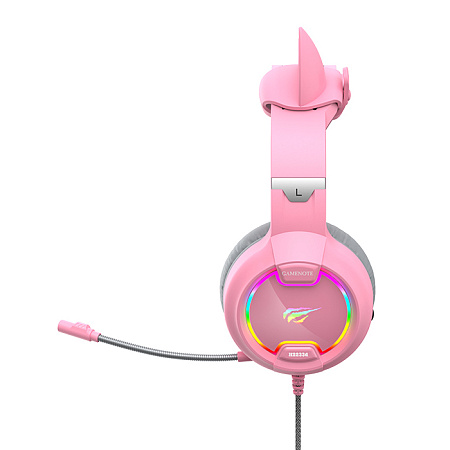 Gaming Headset Havit H2233d, 50mm driver, 20-20kHz, 20 Ohm, 100dB, 2.2m, 3.5mm+USB, RGB, Pink+Ears Gaming Headset Havit H2233d, 50mm driver, 20-20kHz, 20 Ohm, 100dB, 2.2m, 3.5mm+USB, RGB, Pink+Ears