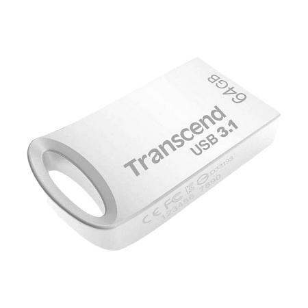  64GB USB3.1 Flash Drive Transcend "JetFlash 710S", Silver, Metal Case, Ultra-Slim (R/W:90/30MB/s)