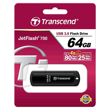 USB Flash накопитель Transcend JetFlash 700, 64Гб, Чёрный