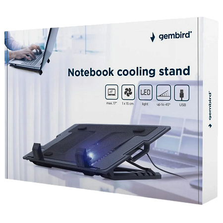 Notebook Cooling Pad Gembird NBS-1F17T-01, up to 17'', 1x150 mm fan, Adjustable angle, LED light Notebook Cooling Pad Gembird NBS-1F17T-01, up to 17'', 1x150 mm fan, Adjustable angle, LED light