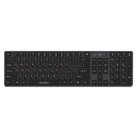Wireless Keyboard SVEN KB-E5300W, Fn keys, 5 shortcut keys, Battery indicator., 2xAAA, 2.4Ghz, EN/RU