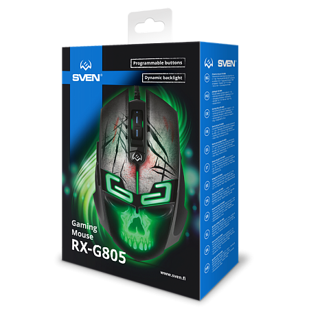 Gaming Mouse SVEN RX-G805, 500-8000 dpi, 6 buttons, 149g., Ambidextrous, Programmable, RGB, 1.8m, US Gaming Mouse SVEN RX-G805, 500-8000 dpi, 6 buttons, 149g., Ambidextrous, Programmable, RGB, 1.8m, US