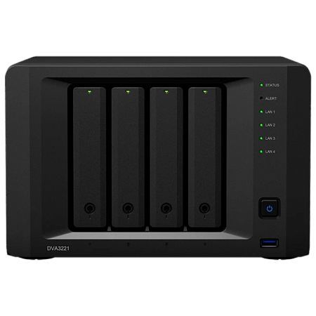 SYNOLOGY "DVA3221" Deep Learning NVR, 4-bay, Intel Atom 4-core 2.1GHz, GTX 1650, 8Gb, 4x1GbE, COM SYNOLOGY "DVA3221" Deep Learning NVR, 4-bay, Intel Atom 4-core 2.1GHz, GTX 1650, 8Gb, 4x1GbE, COM