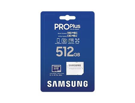 .512GB MicroSD (Class 10) UHS-I (U3) +SD adapter, Samsung PRO Plus "MB-MD512SA" (R/W:180/130MB/s)