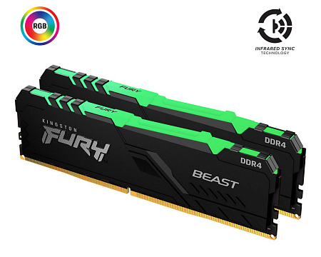 Оперативная память Kingston FURY Beast RGB, DDR4 SDRAM, 3200 МГц, 16Гб, KF432C16BBAK2/16