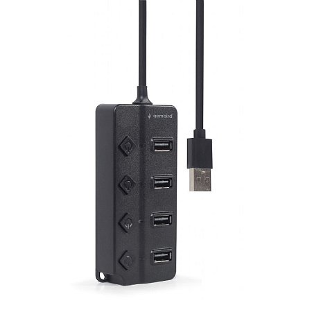 USB 2.0 Hub 4-port with switches, cable 80 cm, Gembird "UHB-U2P4P-01", Black USB 2.0 Hub 4-port with switches, cable 80 cm, Gembird "UHB-U2P4P-01", Black